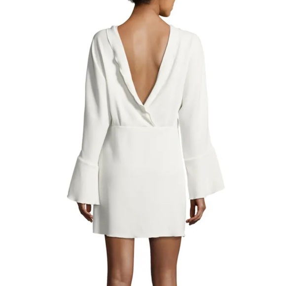 NWT IRO Ivory Crepe Bell Sleeve Ruffled V-Back Ivanoe Mini Dress - Picture 2 of 9